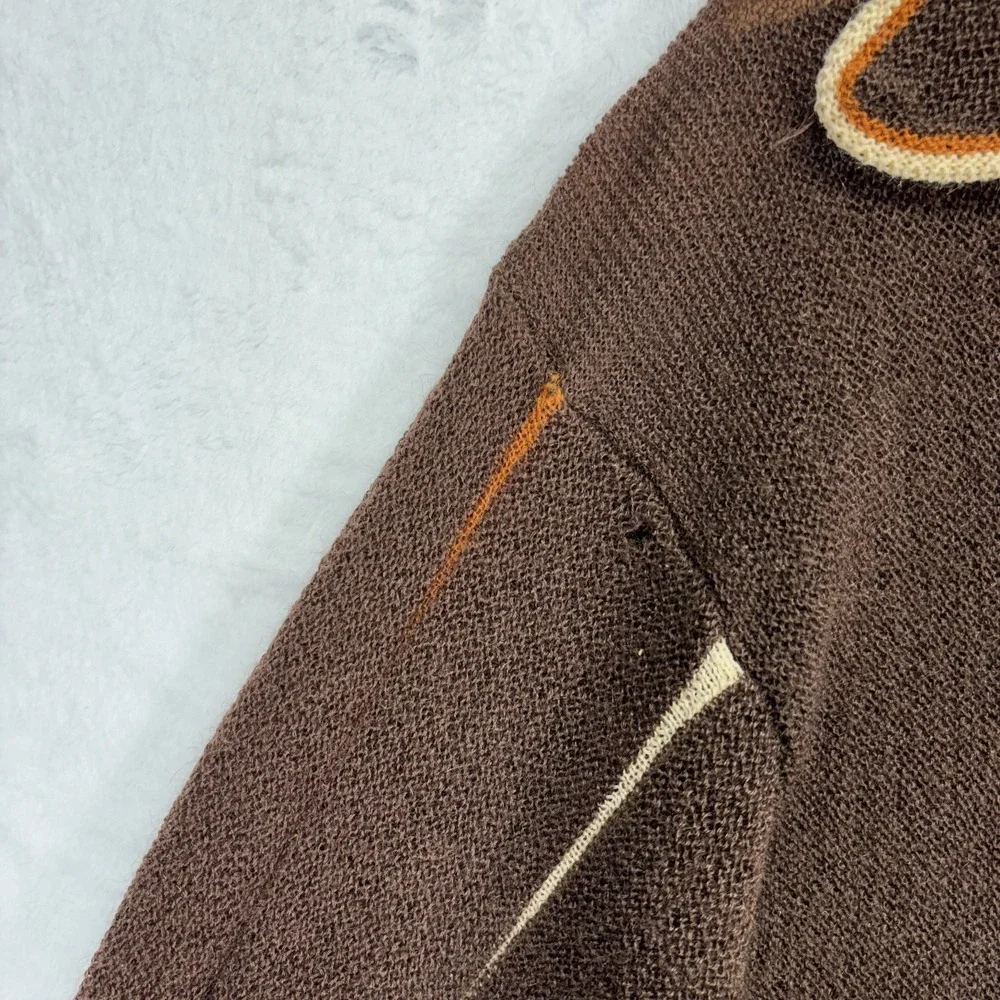Vintage Campus V Neck Sweater Loop Johnny Collar Brown 70s Mohair Wool Knit USA